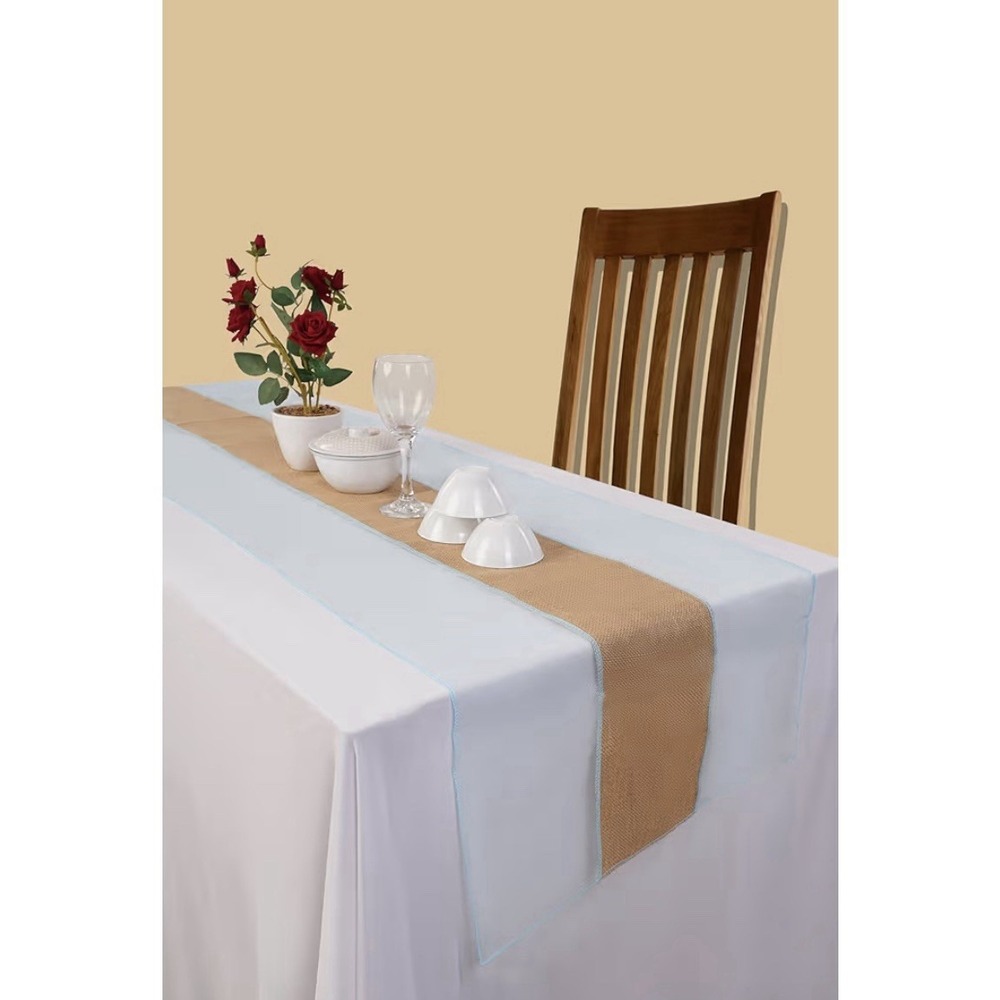 Elegant Premium‎ Jute + Organza Table Runner - Natural & Pack Of 2 PC Baby Blue